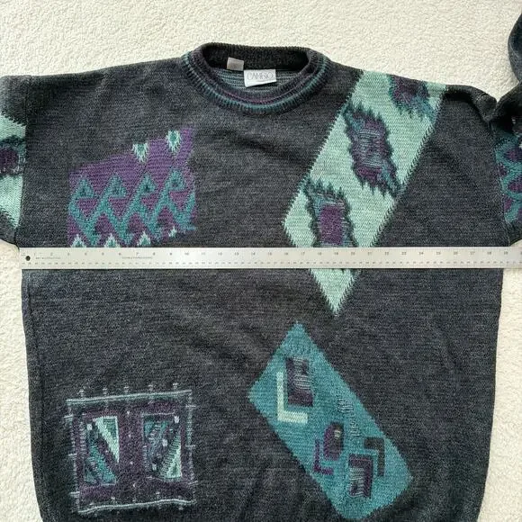Vintage Cambio Italia Geometric Wool Crewneck Sweater Made In Italy L XL 80s 90s - Picture 4 of 6